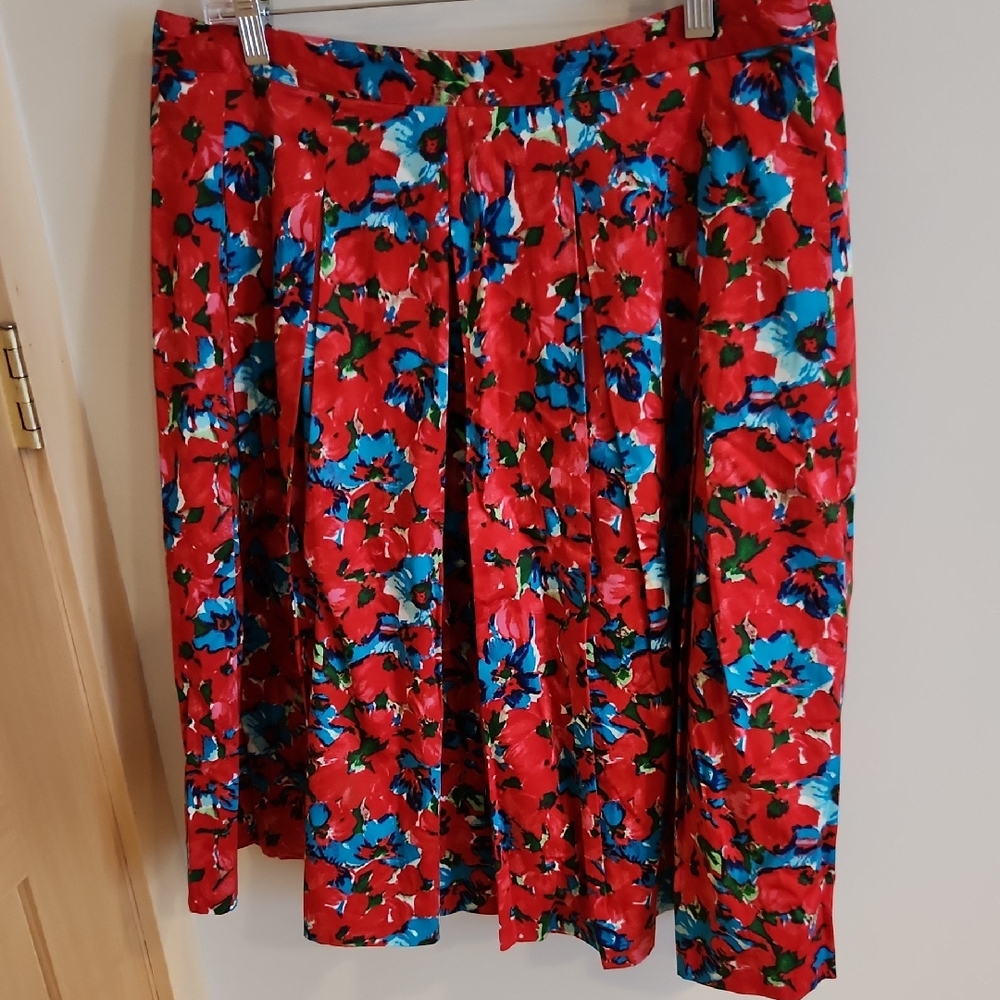 Talbots Red and Blue Floral A-Line Skirt